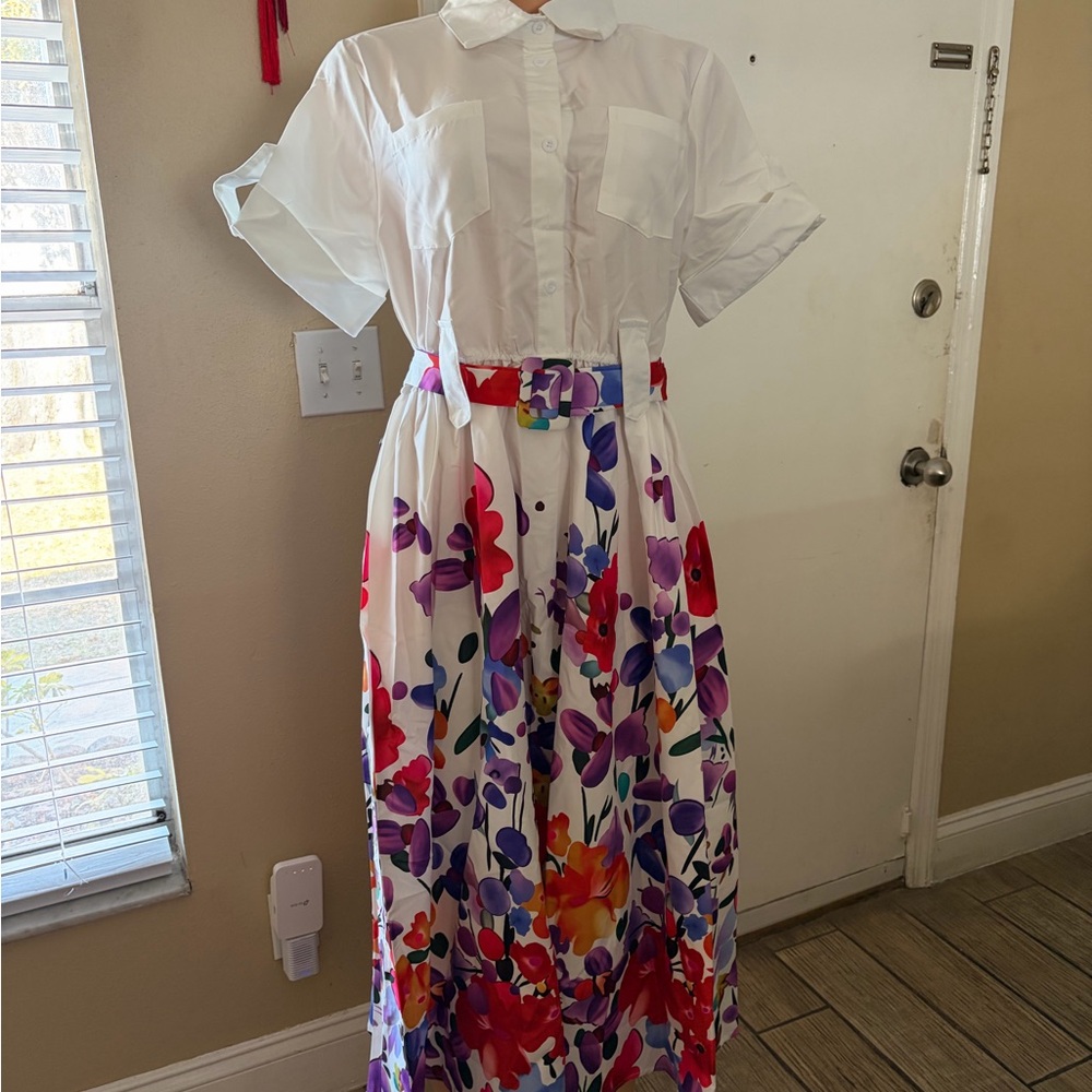 Vibrant Floral Maxi Dress with Belt